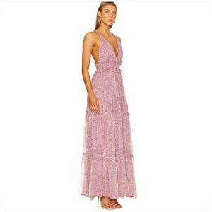 Tularosa Flora Maxi Dress Lilac Purple Metallic Floral Tiered Cross Back XS NWT